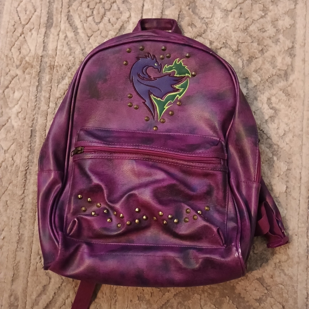 Disney Descendants Purple Faux Leather Backpack with Studs & Embroidery